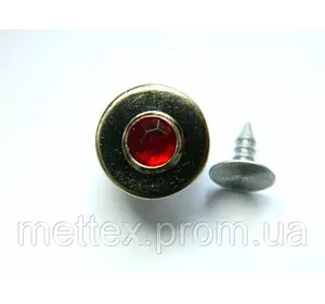 Джинсовая пуговица НЕРЖ № 6 / 14 мм - никель камень красный
