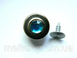 Джинсовая пуговица НЕРЖ № 6 / 14 мм - никель камень голубой