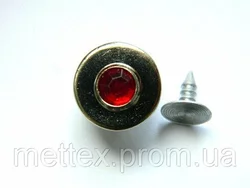 Джинсовая пуговица НЕРЖ № 6 / 14 мм - никель камень красный